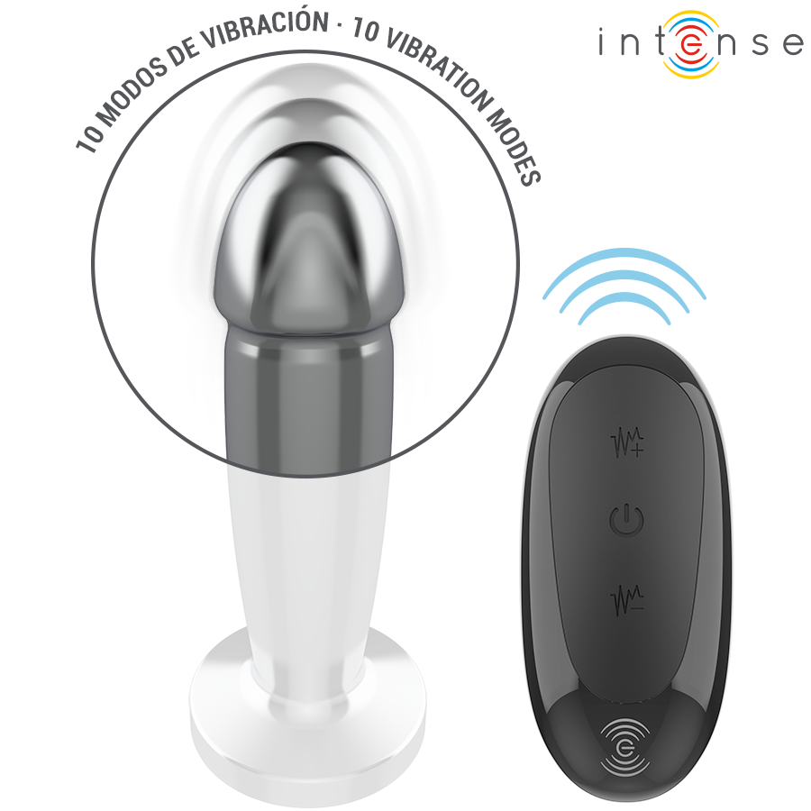INTENSE - PLUG ANAL 10 VIBRACIONES METAL EN FORMA DE DILDO CON CONTROL REMOTO