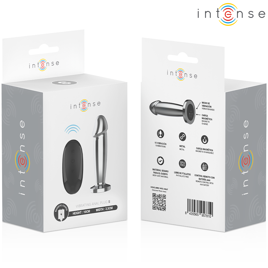INTENSE - PLUG ANAL 10 VIBRACIONES METAL EN FORMA DE DILDO CON CONTROL REMOTO