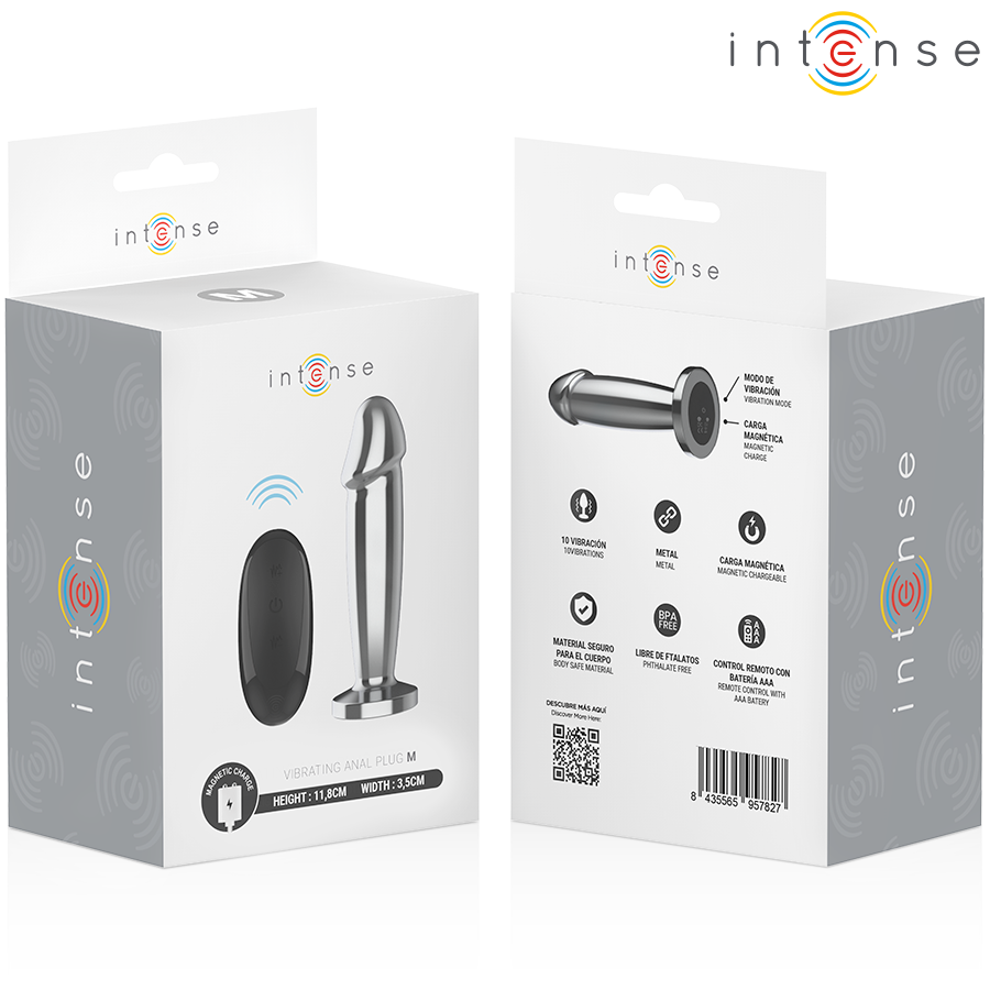 INTENSE - PLUG ANAL 10 VIBRACIONES METAL EN FORMA DE DILDO CON CONTROL REMOTO